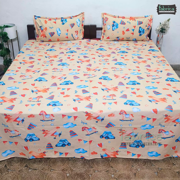kidzee cartoon Print Cotton Double Bedsheet