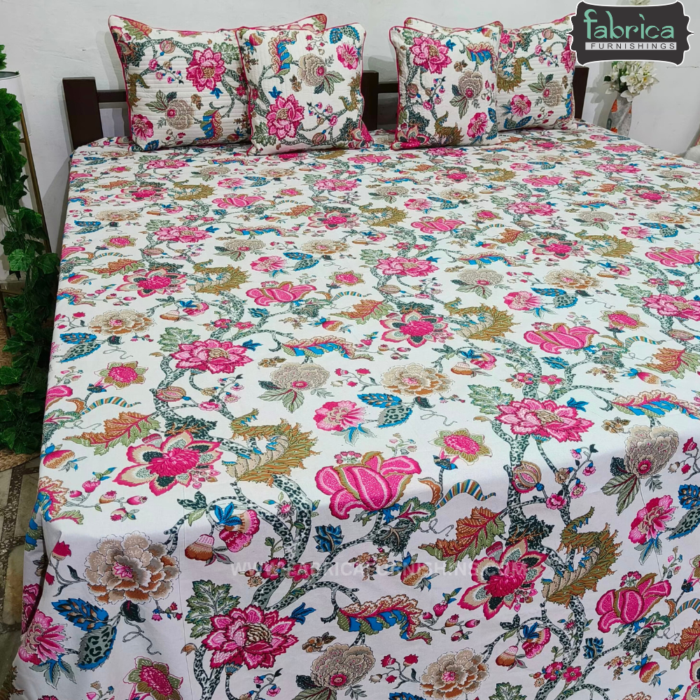Anokhi Printed Quilted 5 pcs King Size Bedsheet Set