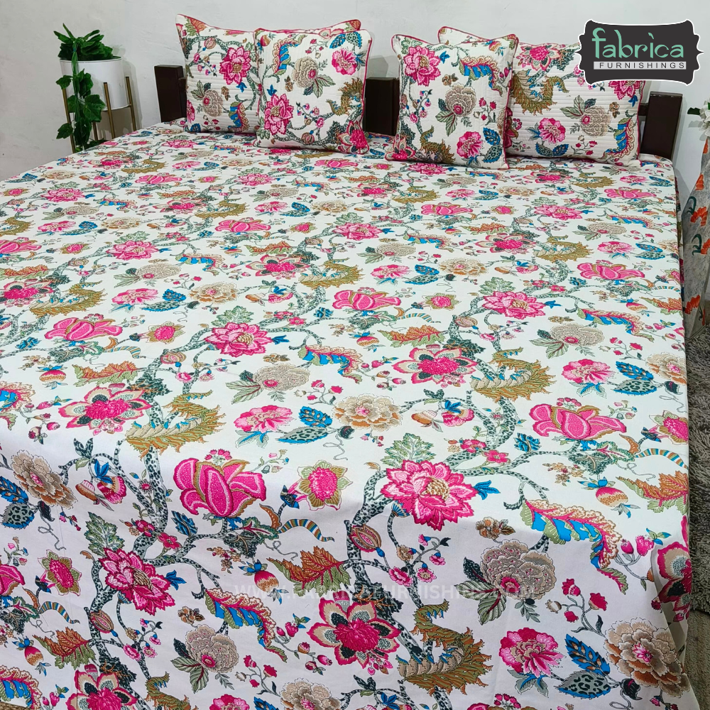 Anokhi Printed Quilted 5 pcs King Size Bedsheet Set