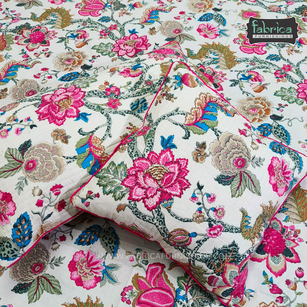 Anokhi Printed Quilted 5 pcs King Size Bedsheet Set