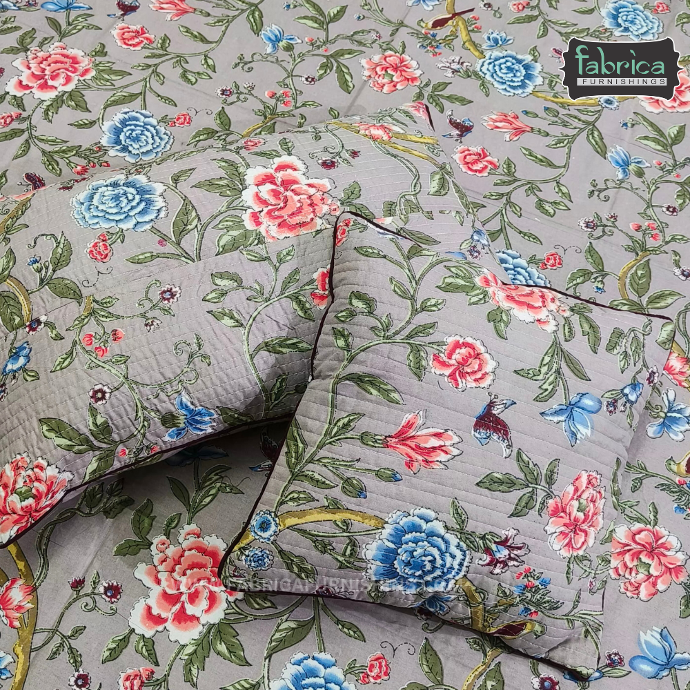 Anokhi Printed Quilted 5 pcs King Size Bedsheet Set