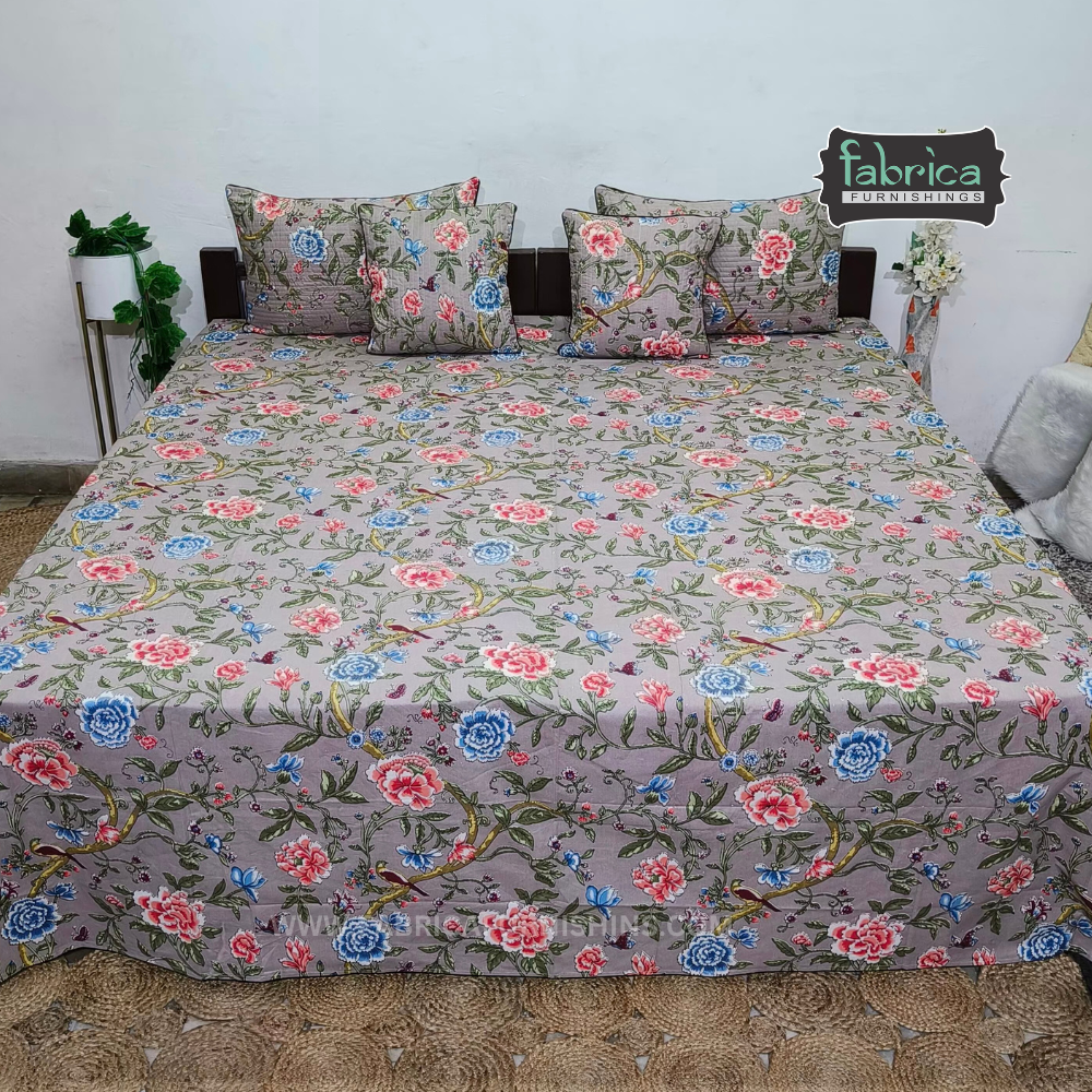 Anokhi Printed Quilted 5 pcs King Size Bedsheet Set