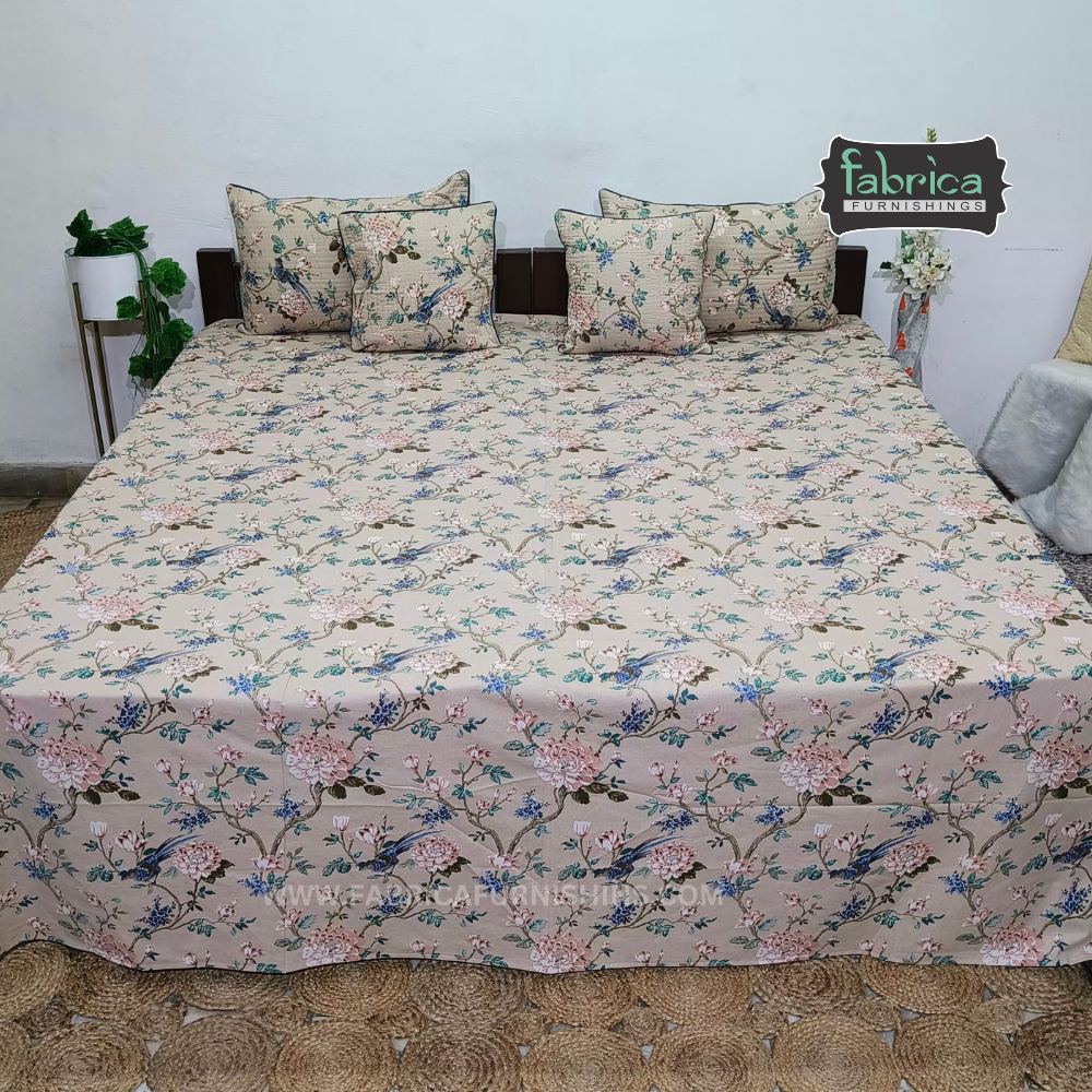 Anokhi Printed Quilted 5 pcs King Size Bedsheet Set
