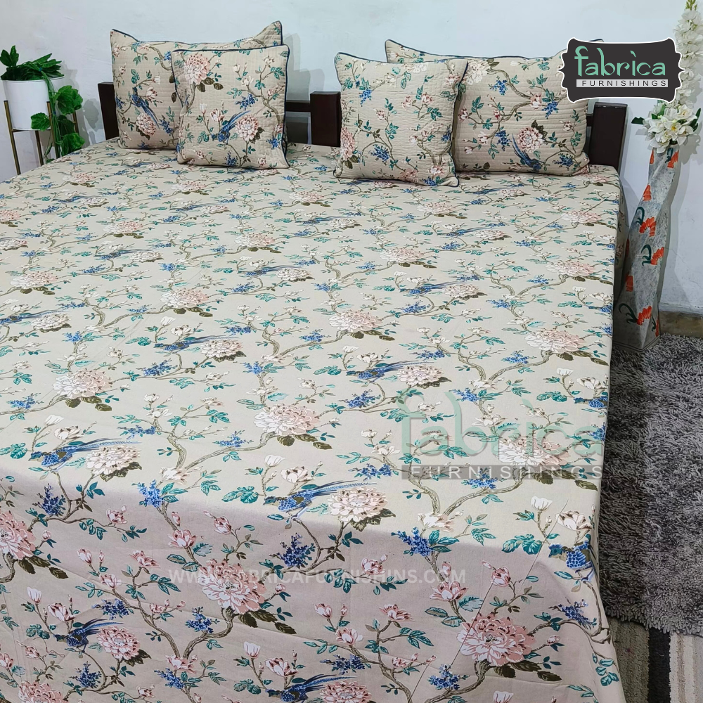 Anokhi Printed Quilted 5 pcs King Size Bedsheet Set
