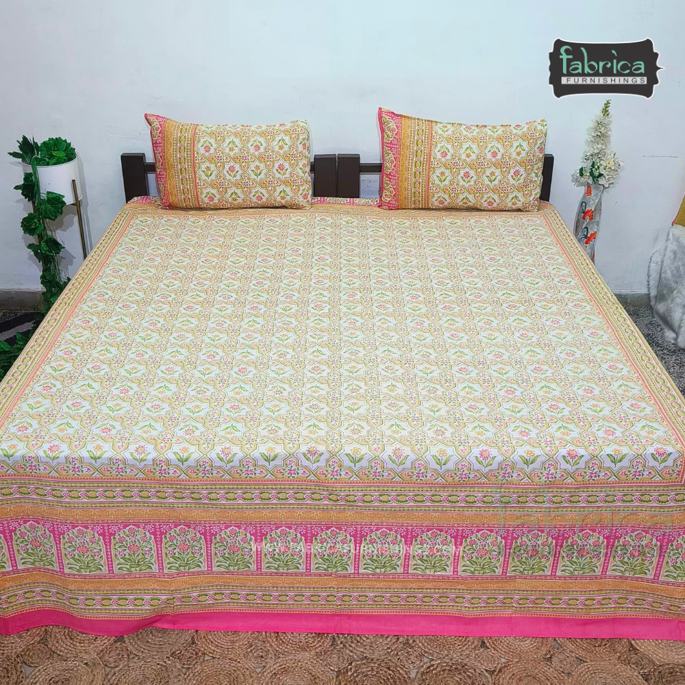Sitara Handblock Designer Printed Premium Pure Cotton Kingsize Bed Sheets