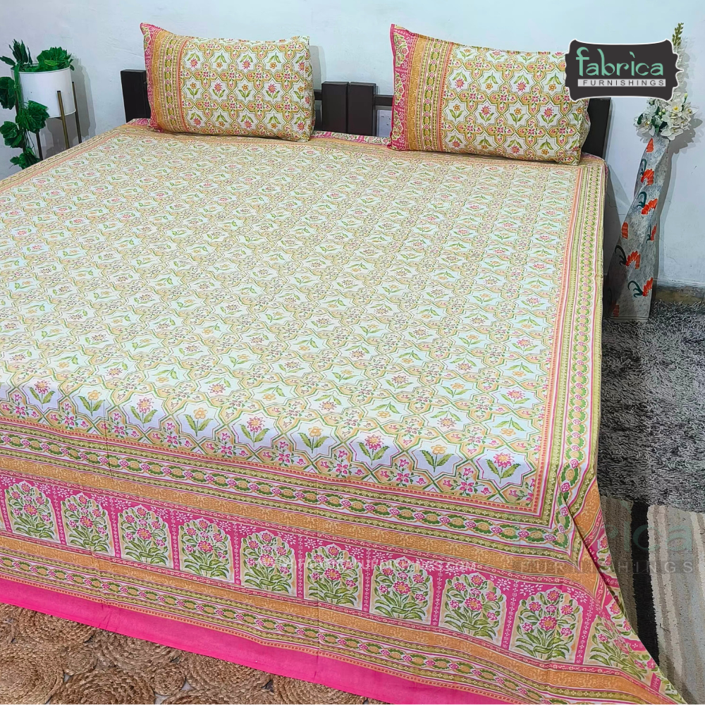 Sitara Handblock Designer Printed Premium Pure Cotton Kingsize Bed Sheets