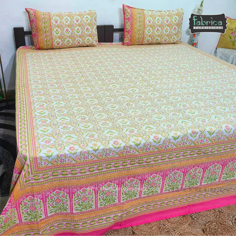 Sitara Handblock Designer Printed Premium Pure Cotton Kingsize Bed Sheets