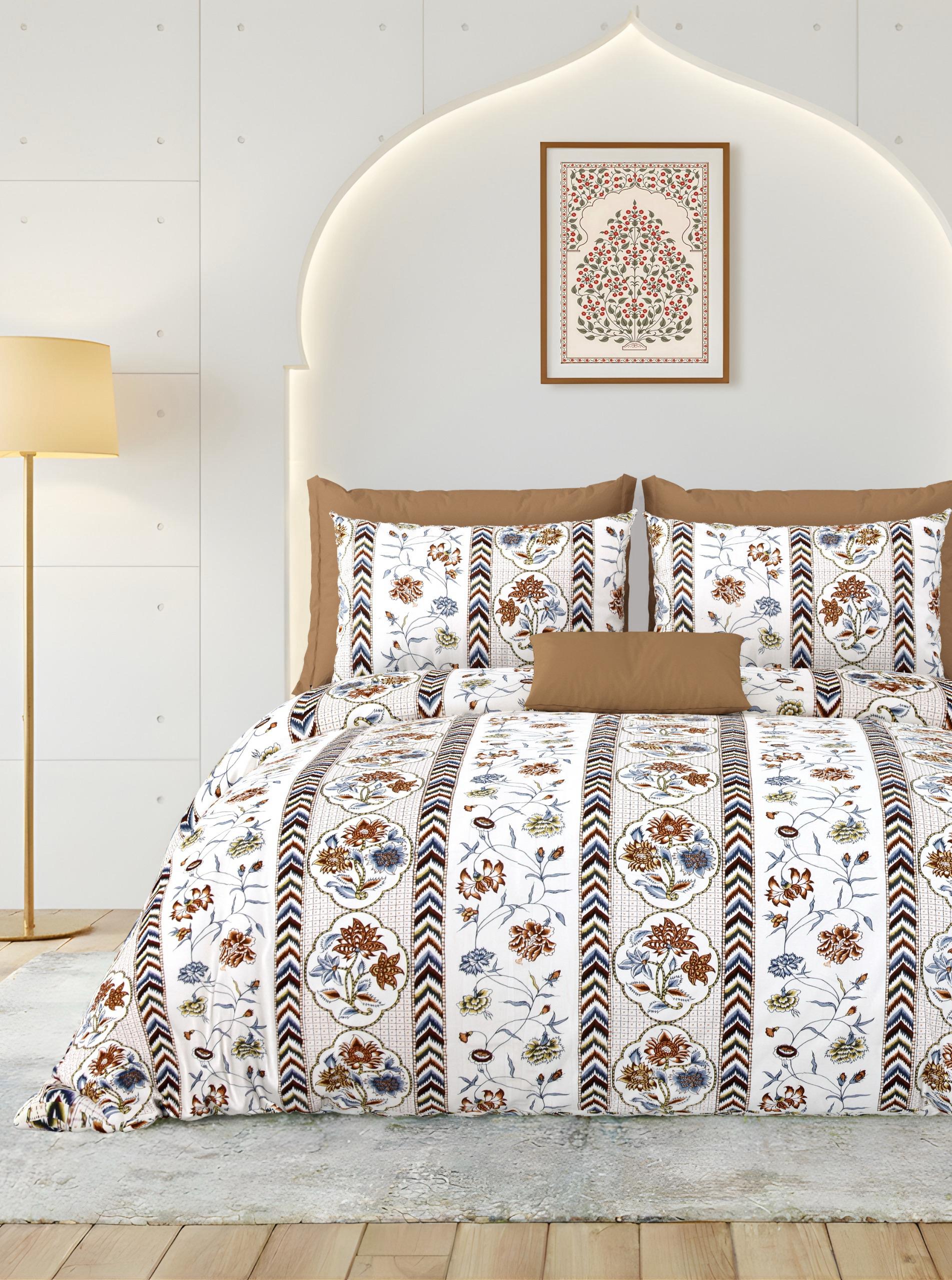 Rainbow Mocha Bloom Premium Cotton King Size Bedsheet Set