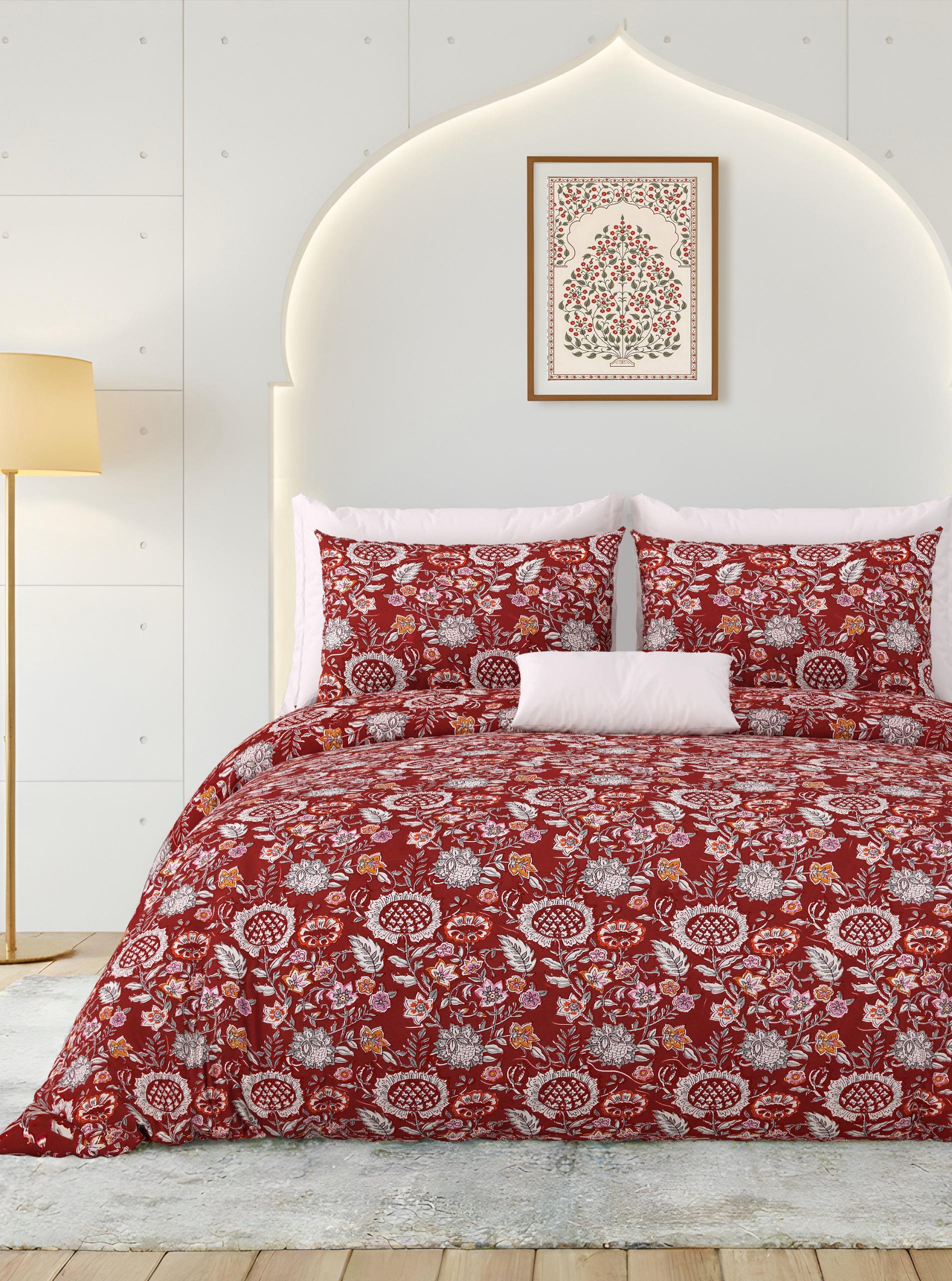 Rainbow Maroon Blossom Premium Cotton King Size Bedsheet Set