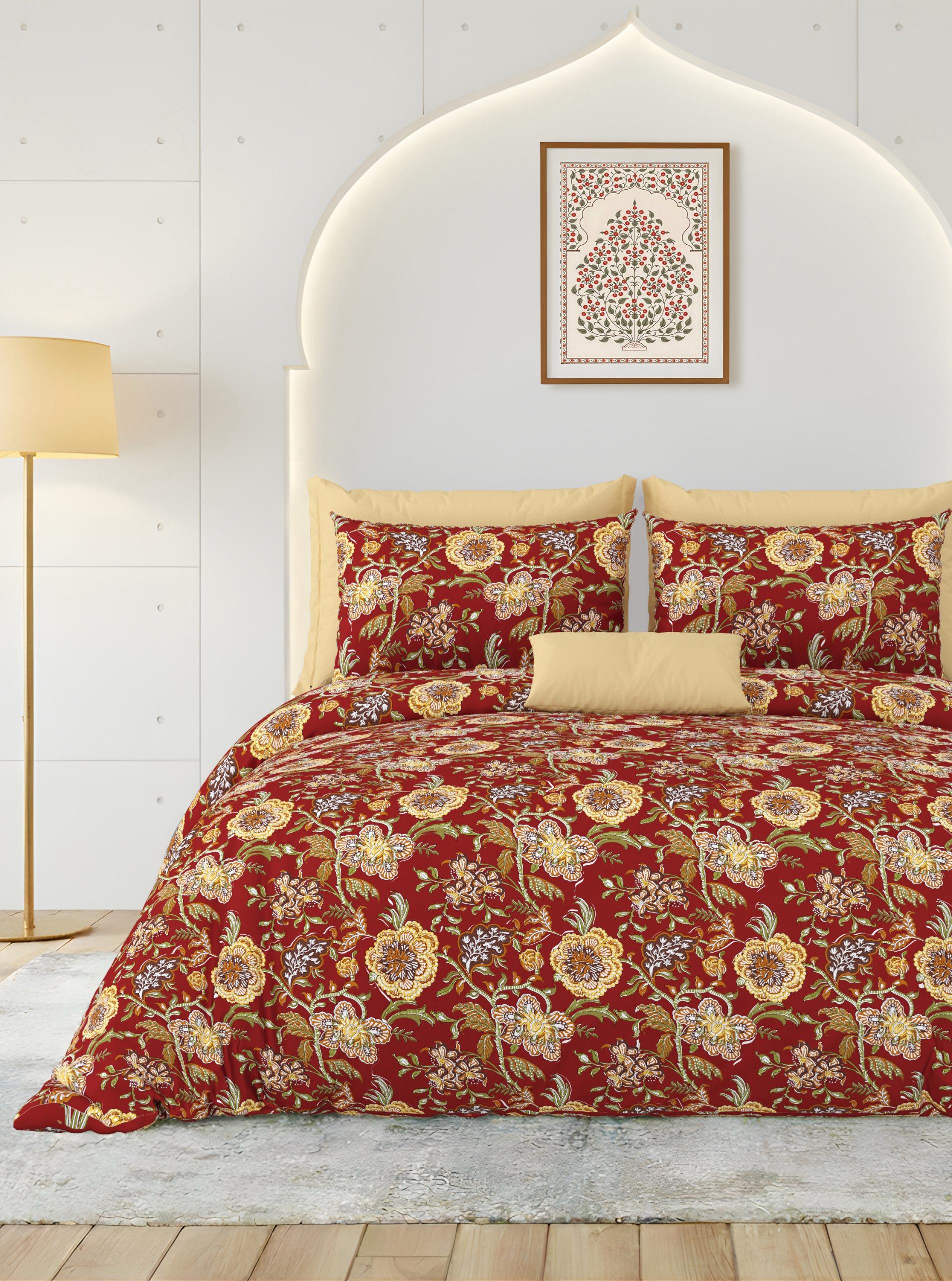 Rainbow Crimson Bloom Premium Cotton King Size Bedsheet Set