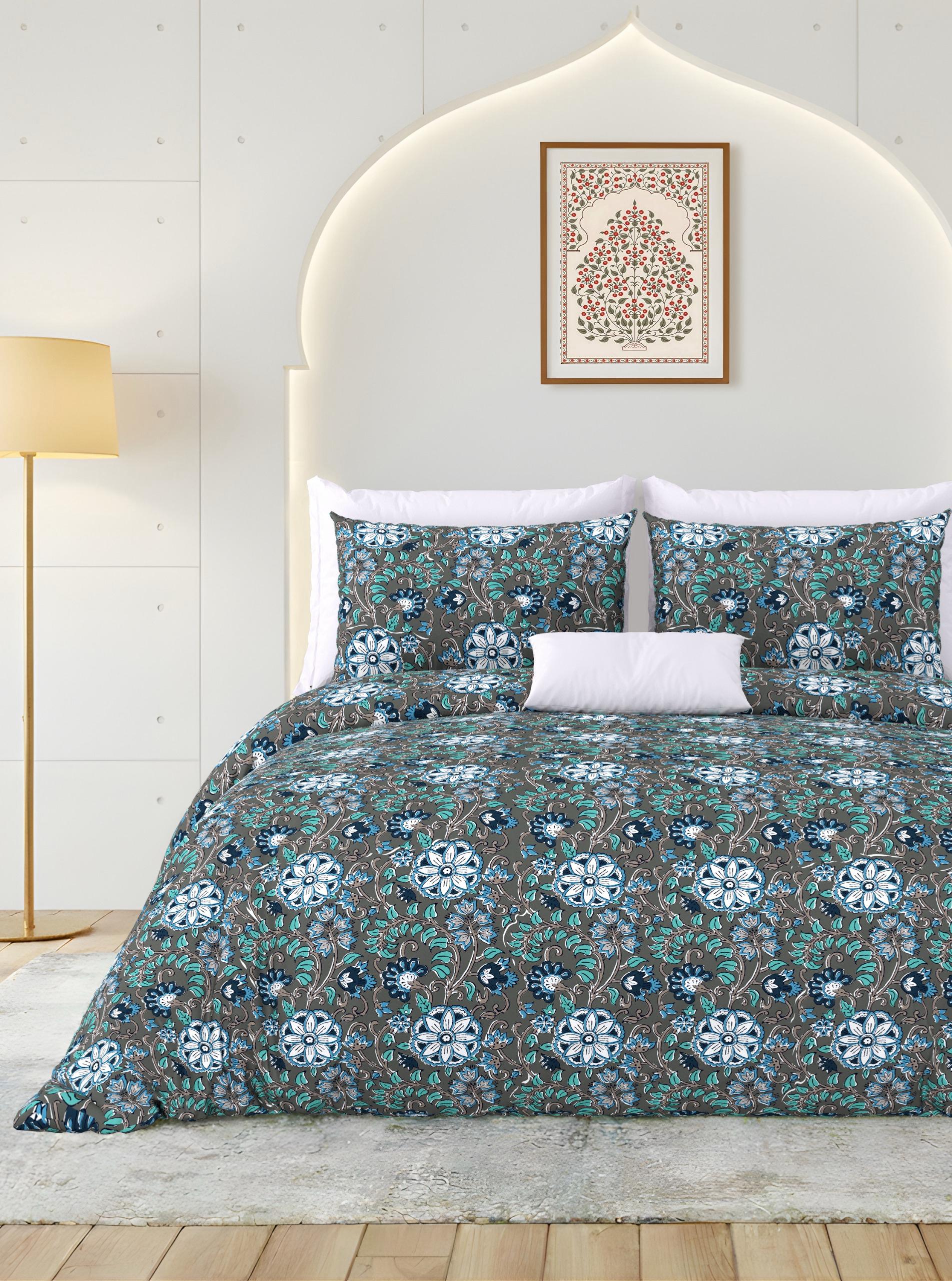 Rainbow Midnight Bloom Premium Cotton King Size Bedsheet Set