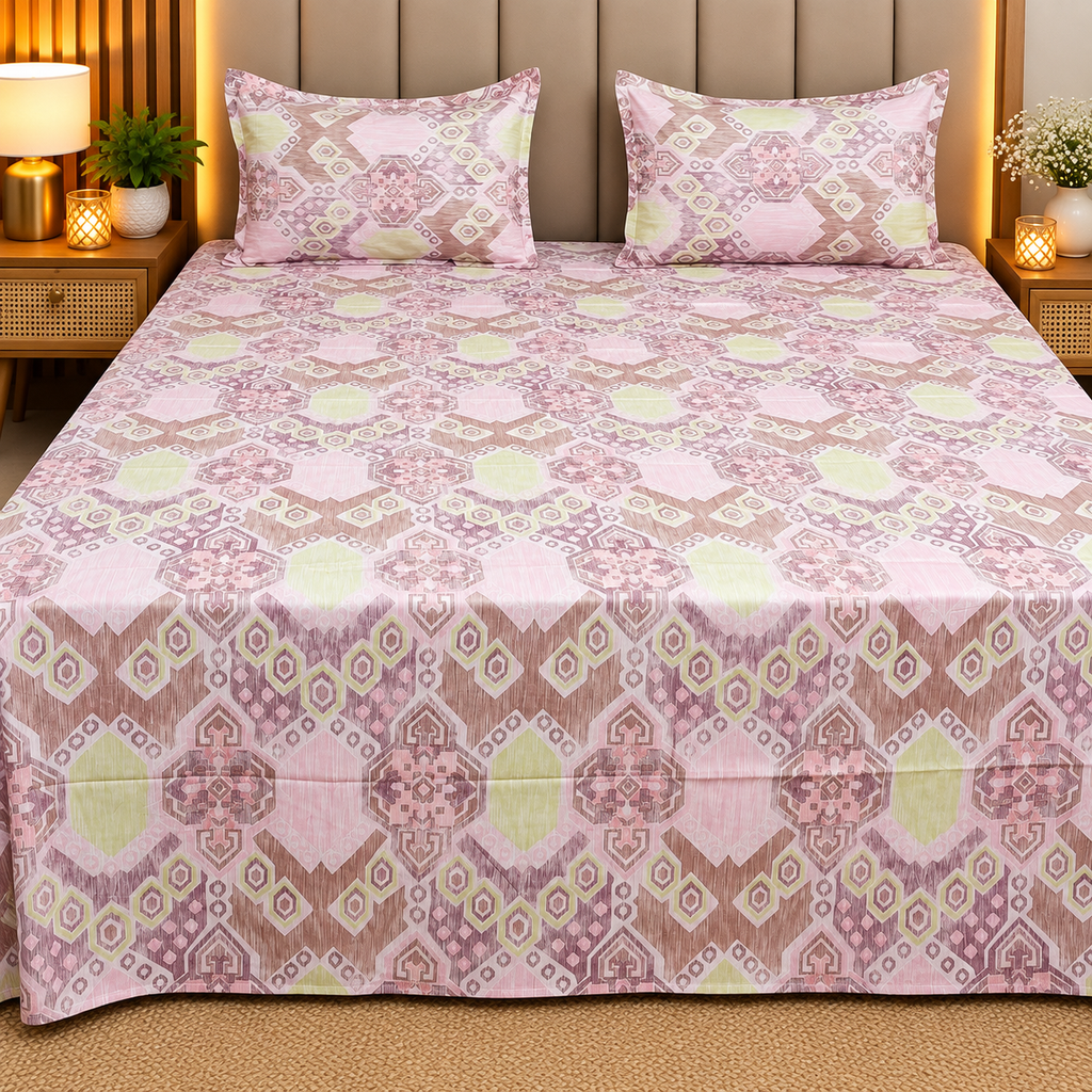 Petal Paradise Queen Size Pure Cotton Printed Bedsheet