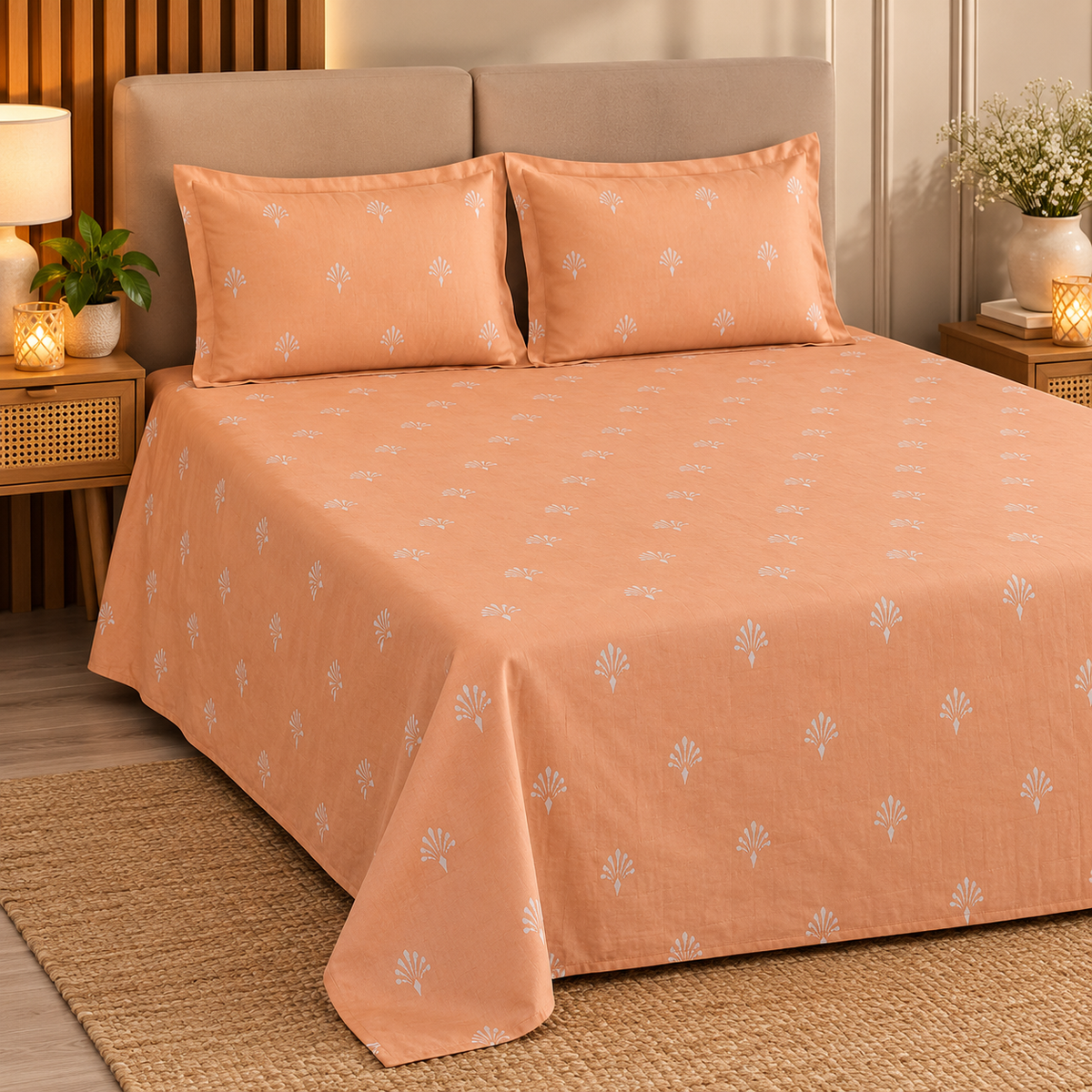 Tiny Bloom pure cotton king size Embroidered bedsheet