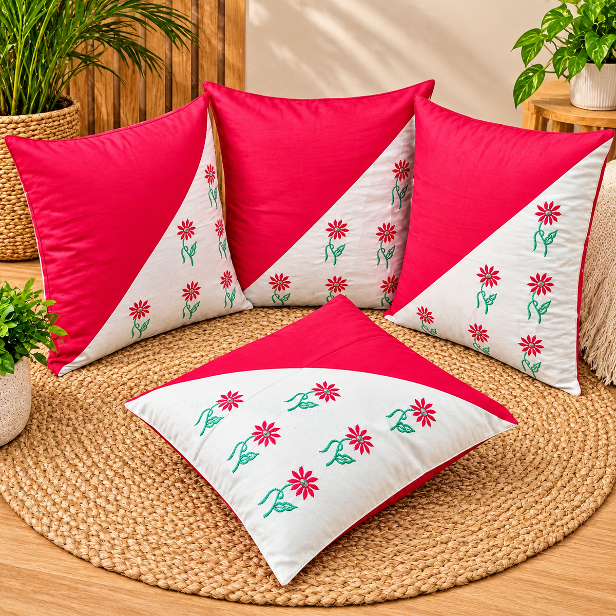 Mix & Match Pure Cotton  Embroidered Cushion Covers (Set of 4 Pcs )