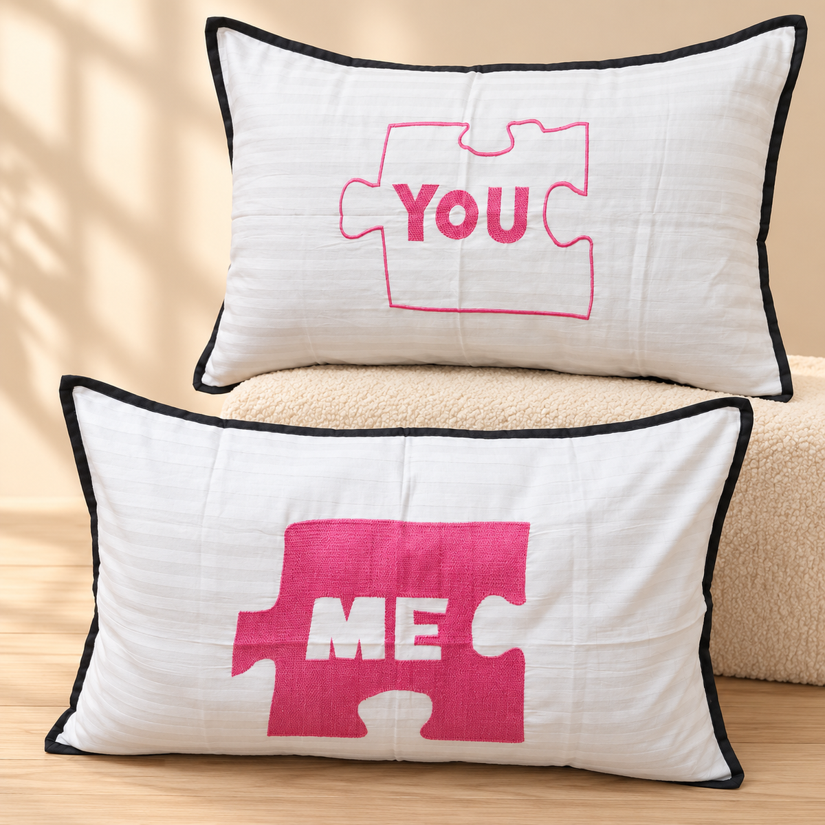Soulmates Embroidered Pure Cotton Pillow Covers Only