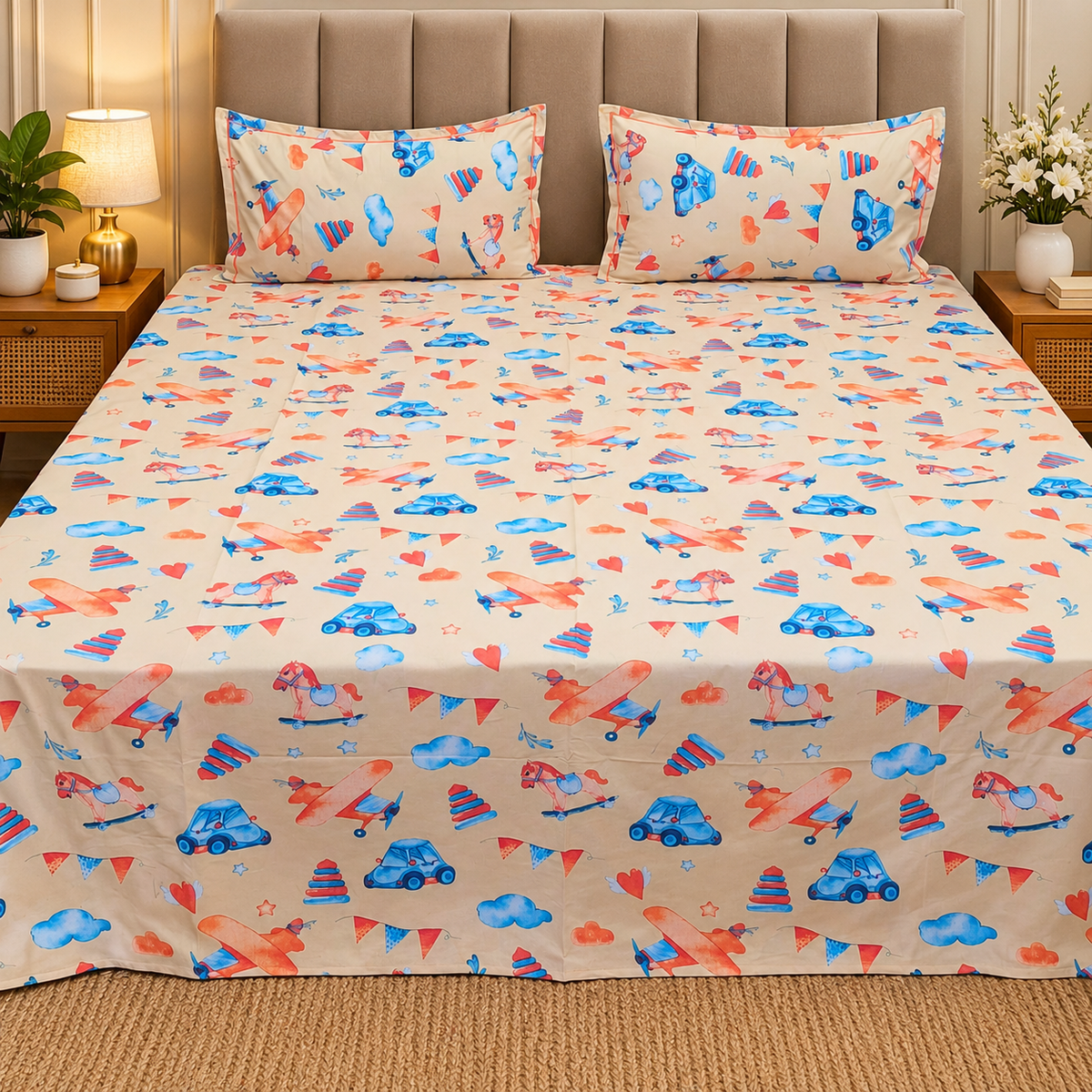 kidzee cartoon Print Cotton Double Bedsheet