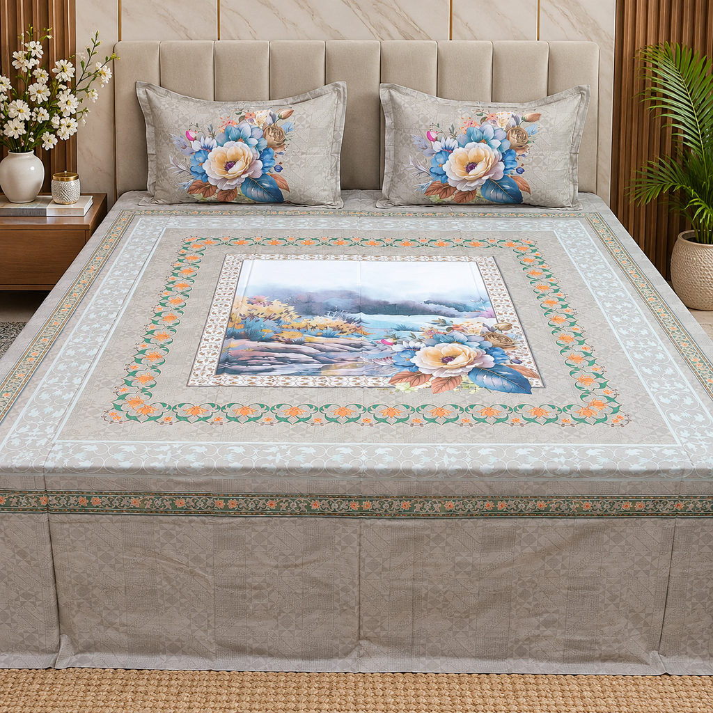 Digital Raga Printed King Size (400 Tc) Pure Cotton Bedsheet