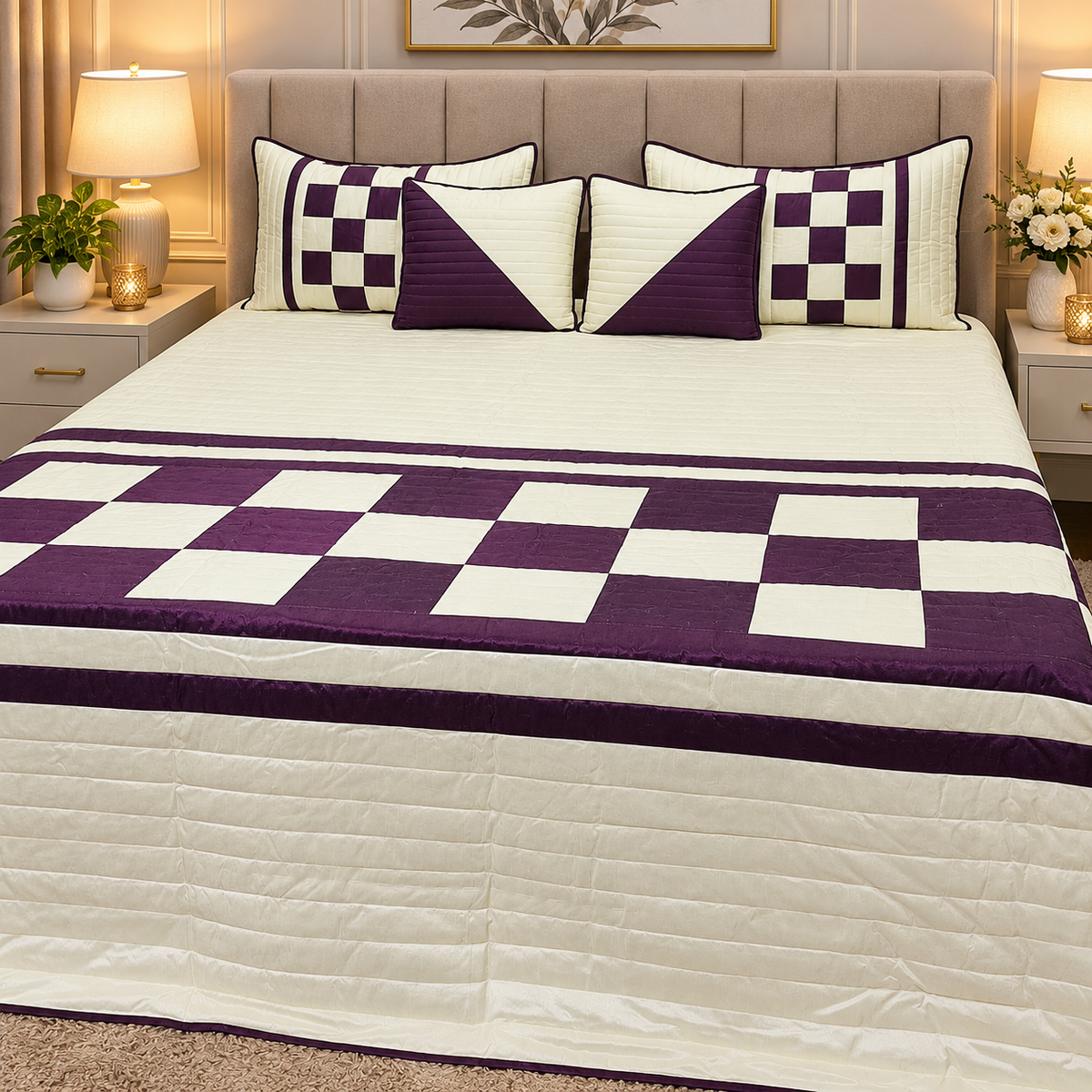 DESIGNER PATCHWORK  5 PCS KING SIZE BEDCOVER SET