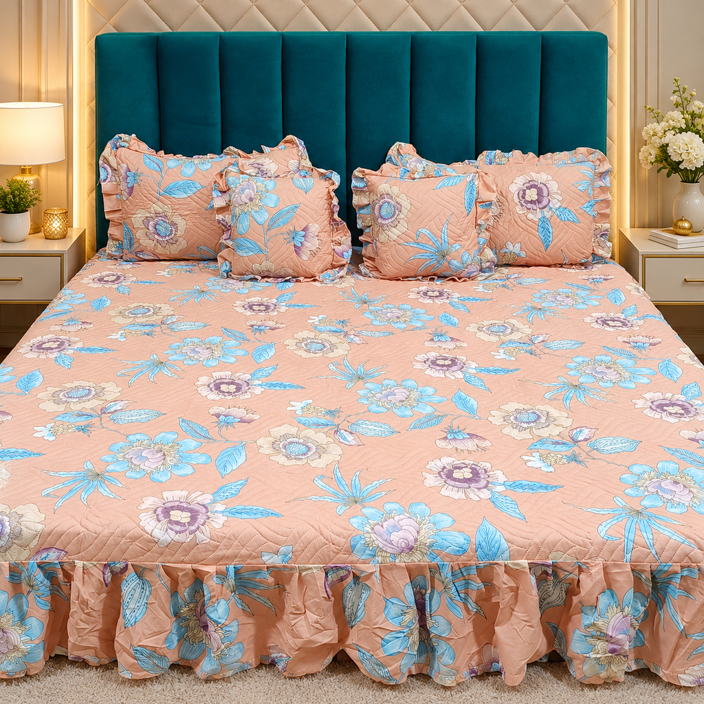 Divine Printed Double Bed Pure Cotton Quilted Frill Work Bedcover