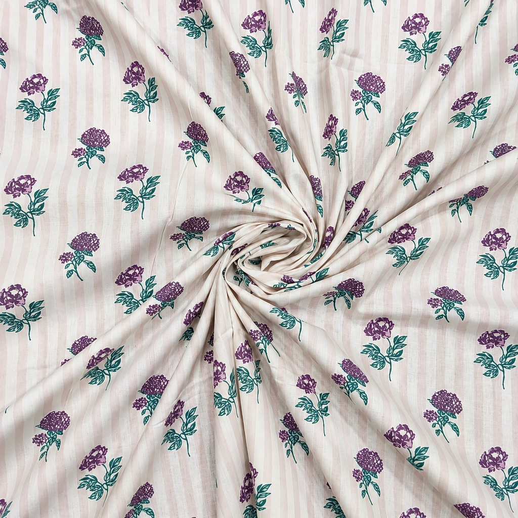 Glory Premium White & Purple Floral Printed Queen Size Pure Cotton Bedsheet