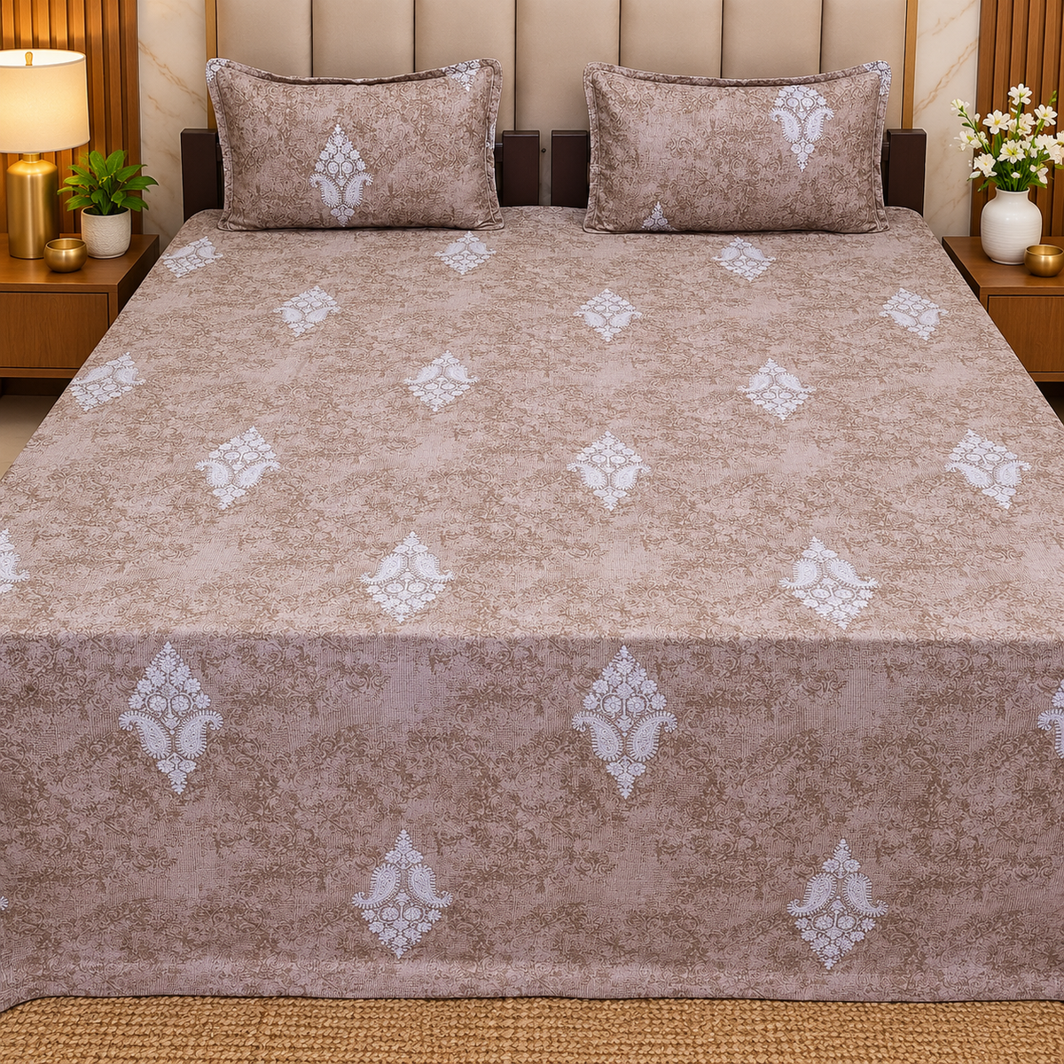 Texture Super King Size Pure Cotton Printed Bedsheet Set