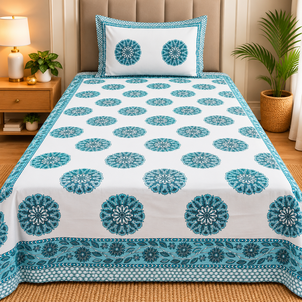 Rangsaaz Floral Printed Single Bed Pure Cotton Bedsheet Set