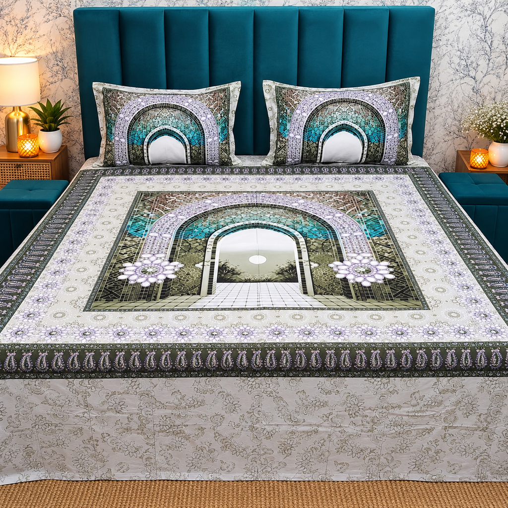Fab Decor Pure Cotton Digital Print Super Kingsize Bedsheet (400TC)