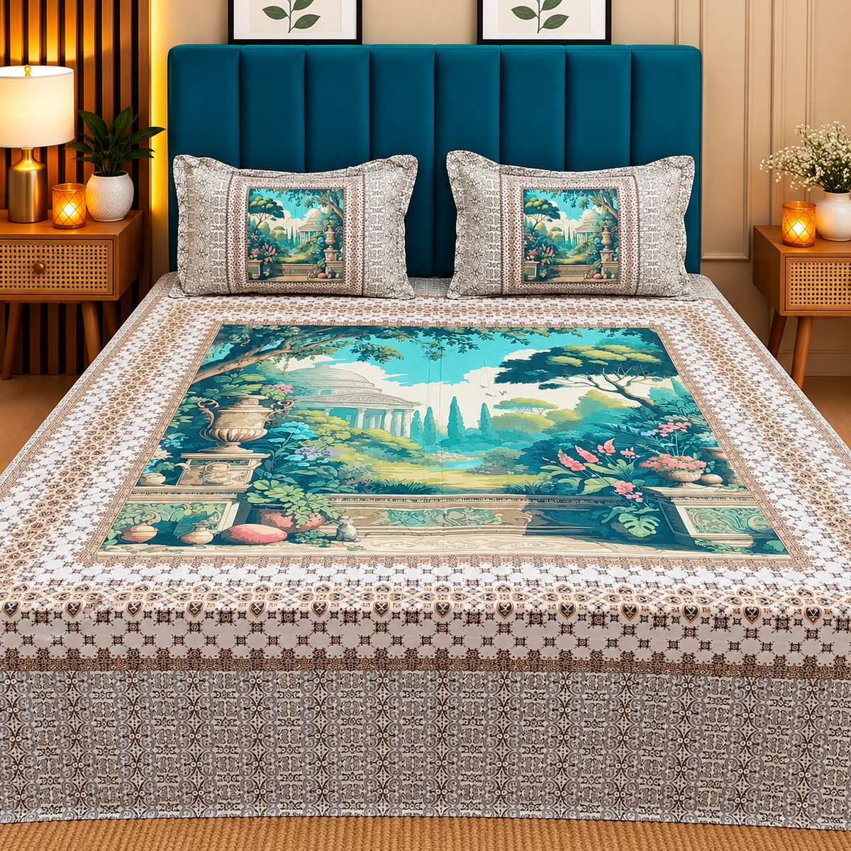 Digital Raga Printed King Size (400 Tc) Pure Cotton Bedsheet