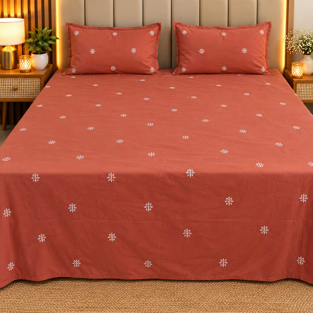 Tiny Bloom pure cotton king size Embroidered bedsheet