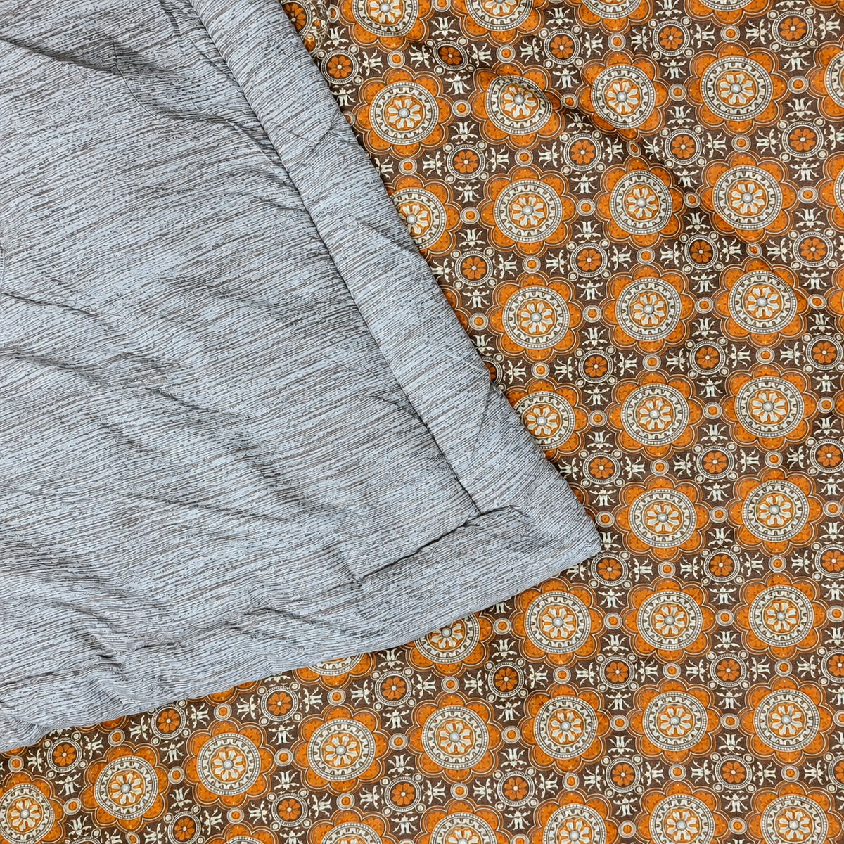 Tencel Premium Mustard & Brown Medallion Printed Double Bed Comforter