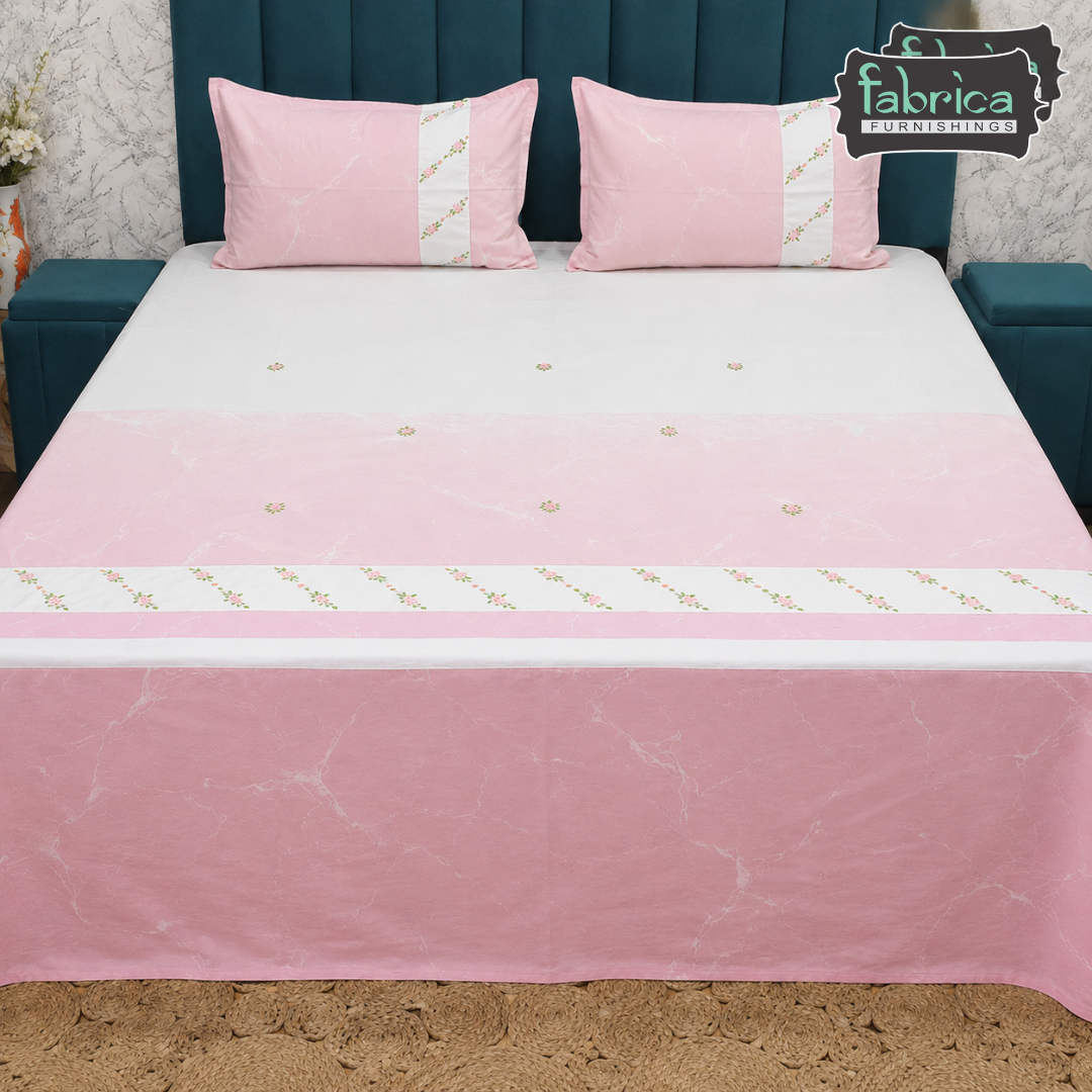 Shahi karigari Pure Cotton Designer Kingsize Embroidered Bedsheet