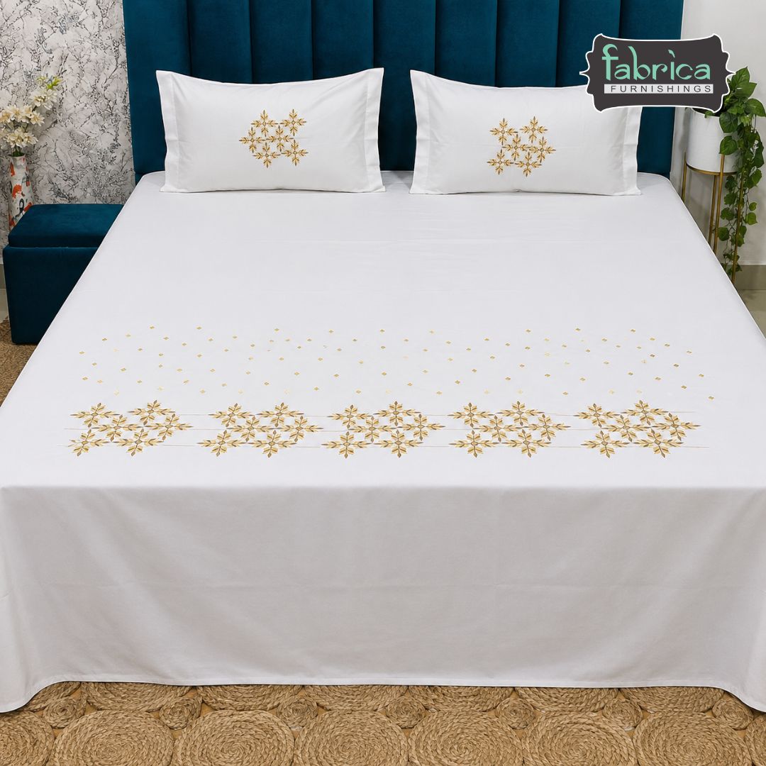 Shahi karigari Pure Cotton Designer Kingsize Embroidered Bedsheet