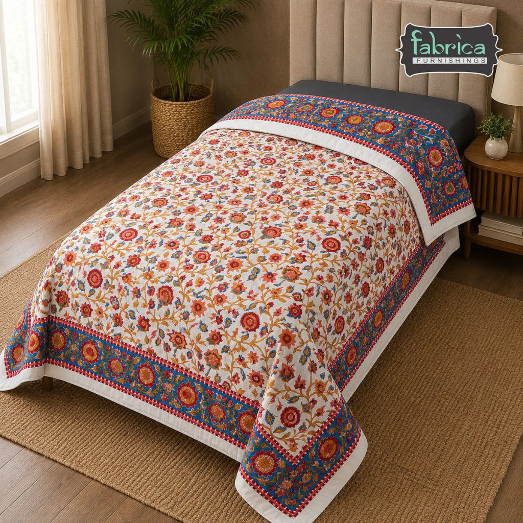 Elora Luxury Floral Printed Single Bed Pure Mul Cotton AC Quilt (1 Pc)