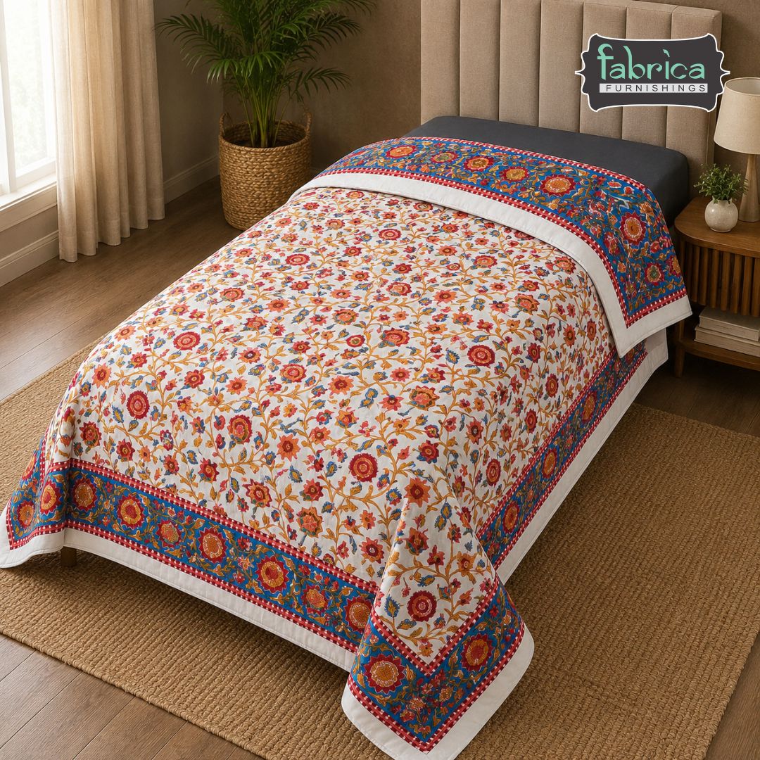 Elora Luxury Floral Printed Single Bed Pure Mul Cotton AC Quilt