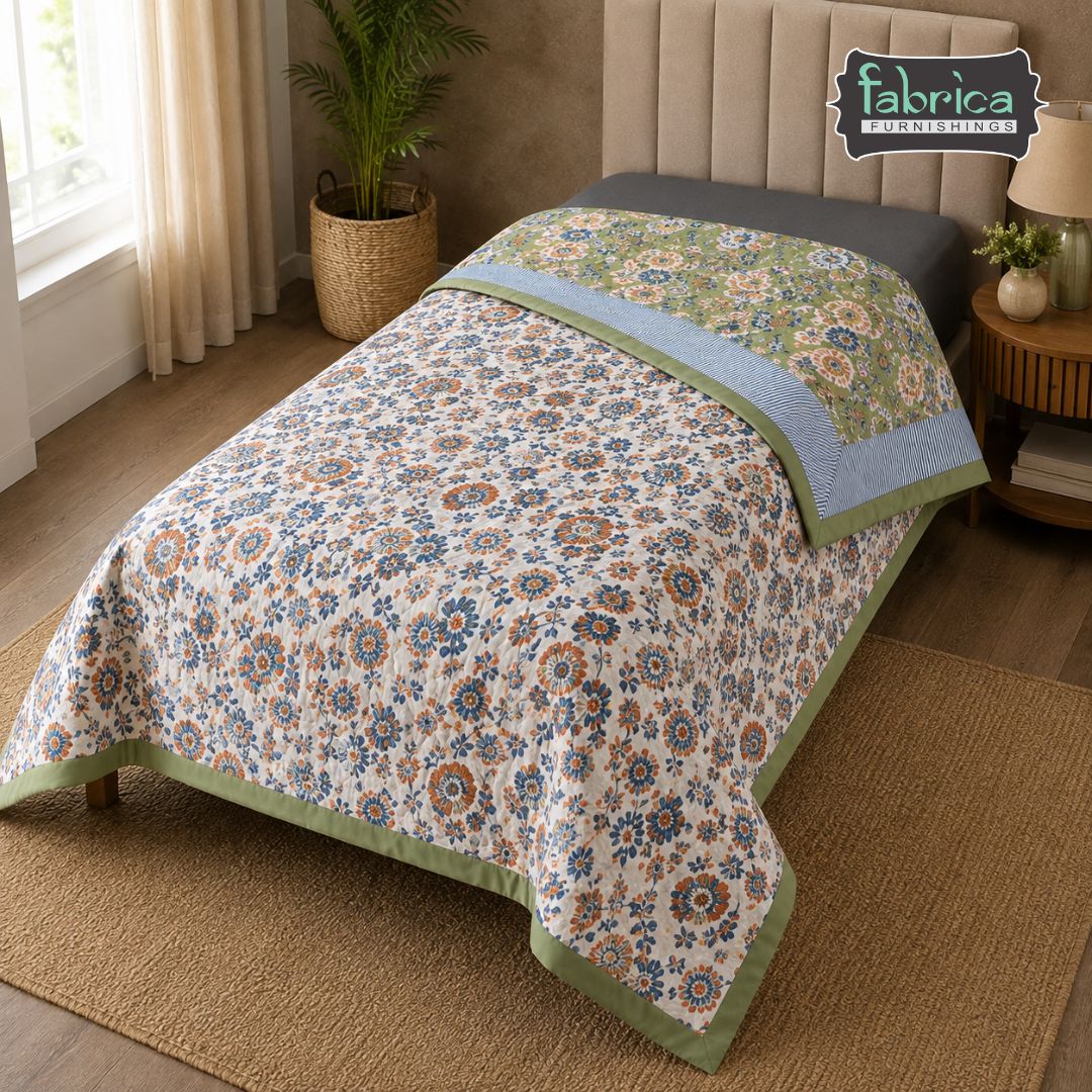 Elora Luxury Floral Printed Single Bed Pure Mul Cotton AC Quilt