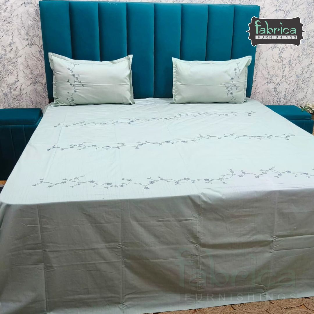 Floral Bloom Embroidered King Size Pure Cotton Bedsheet Set