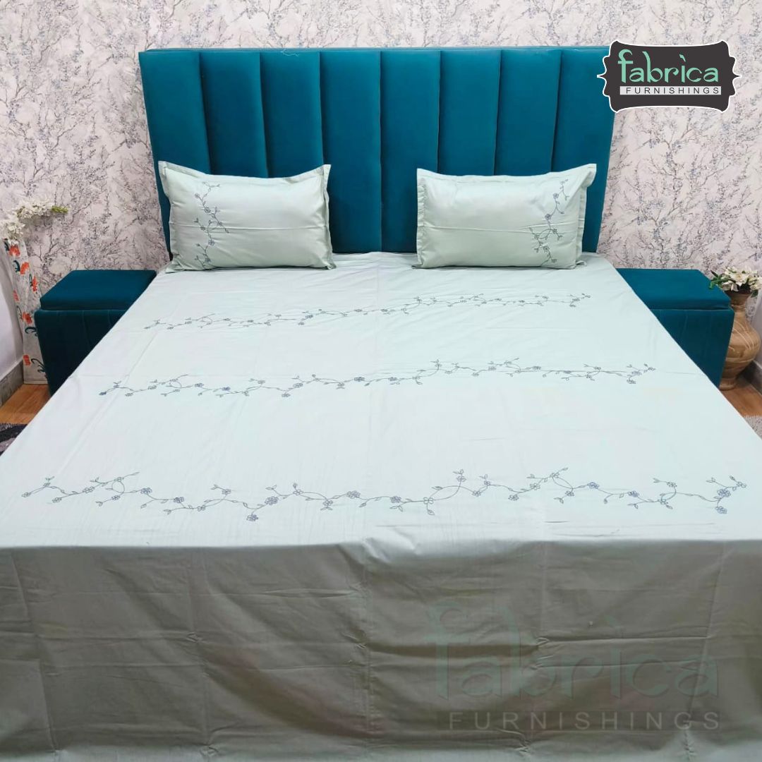 Floral Bloom Embroidered King Size Pure Cotton Bedsheet Set