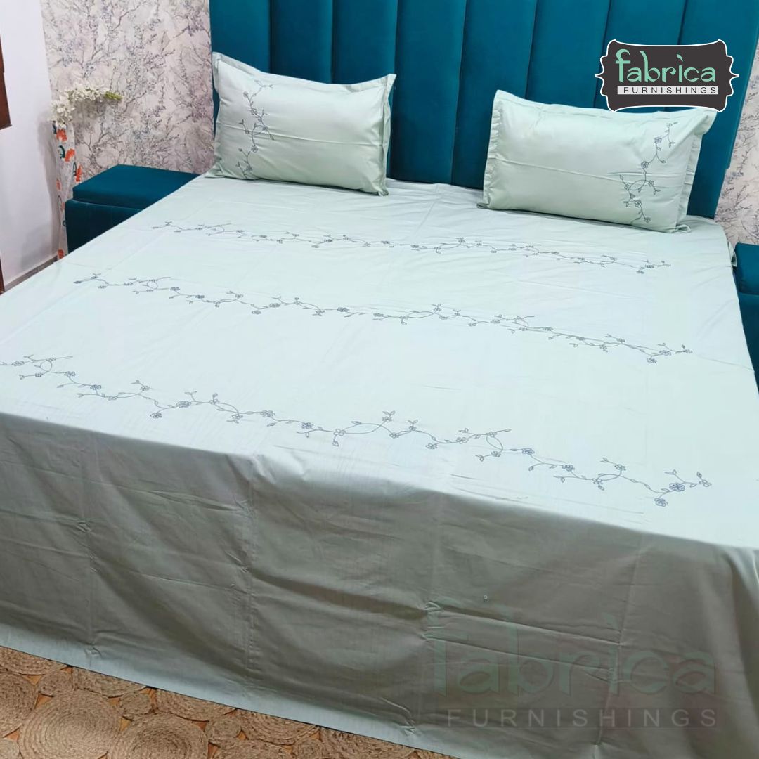Floral Bloom Embroidered King Size Pure Cotton Bedsheet Set
