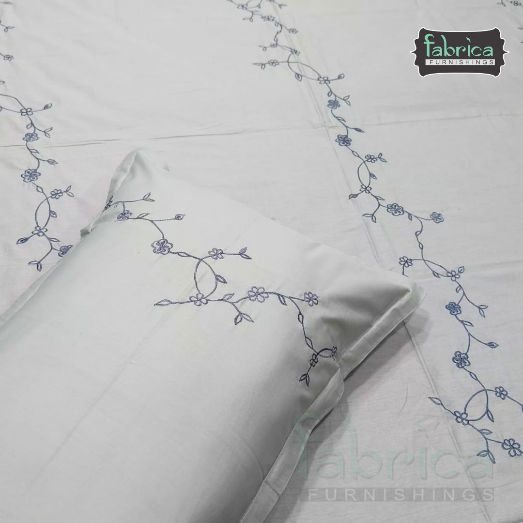 Floral Bloom Embroidered King Size Pure Cotton Bedsheet Set