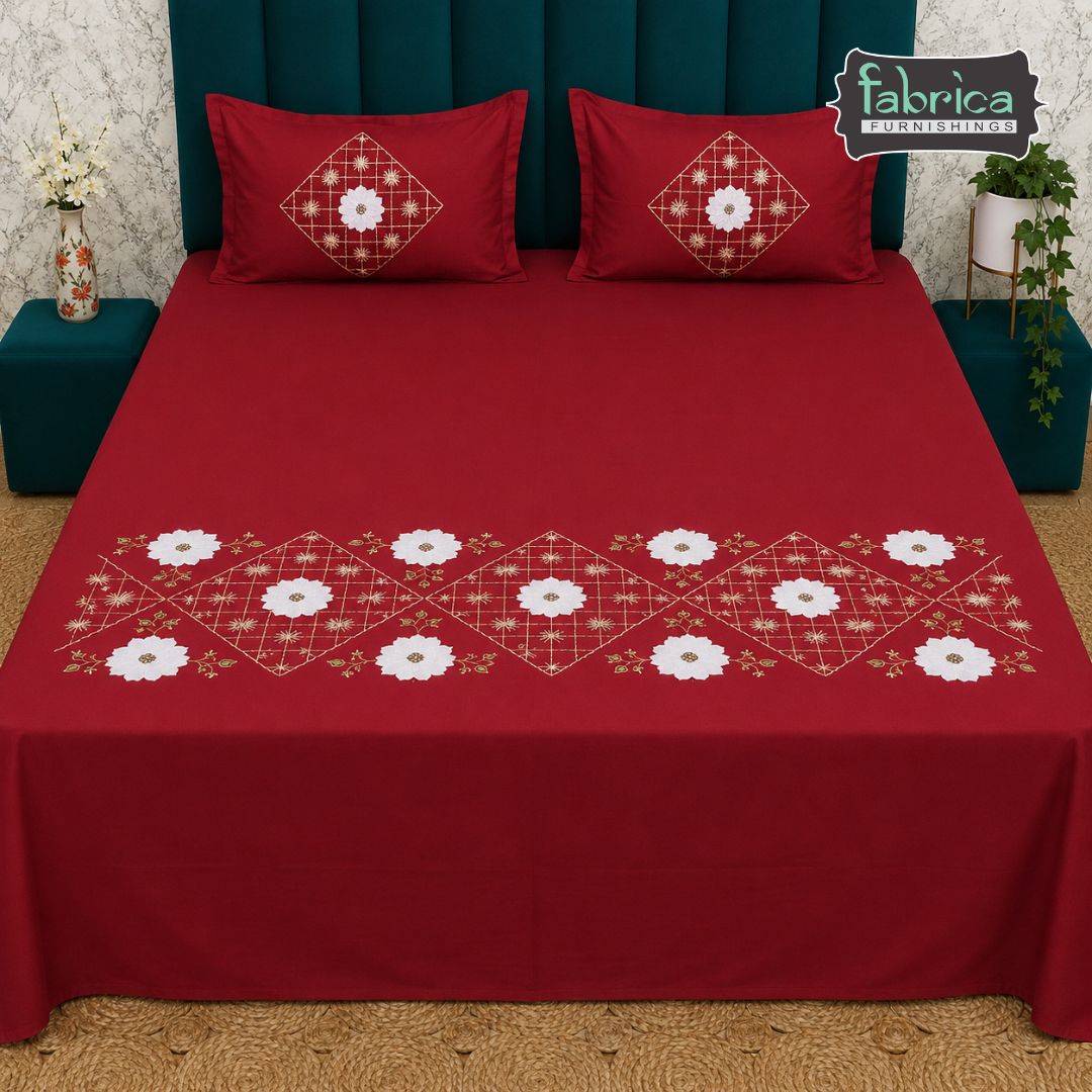 Shahi karigari Pure Cotton Designer Kingsize Embroidered Bedsheet