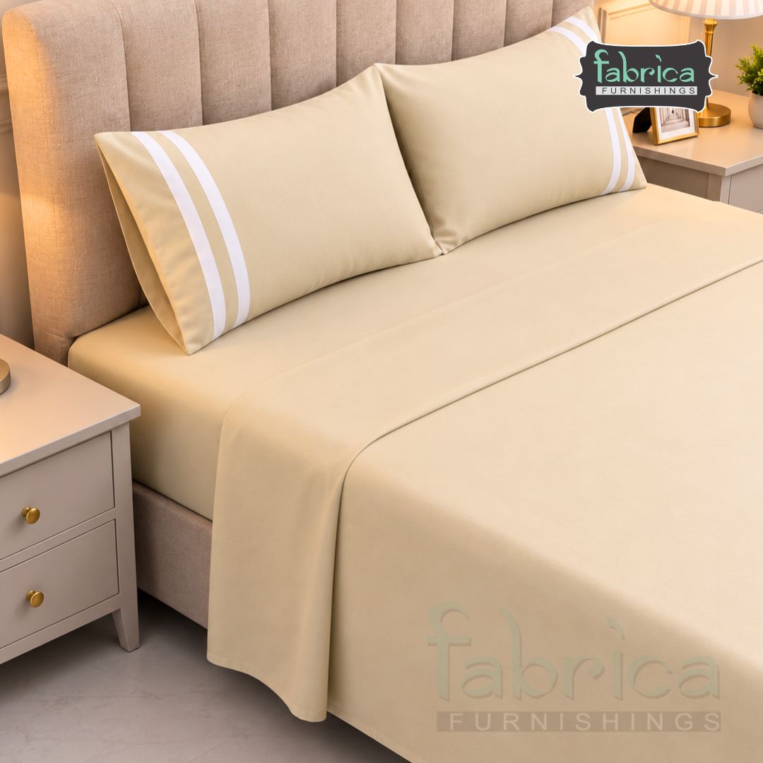 Serene Premium Solid Beige King Size Cotton Bedsheet with 2 Pillow Covers