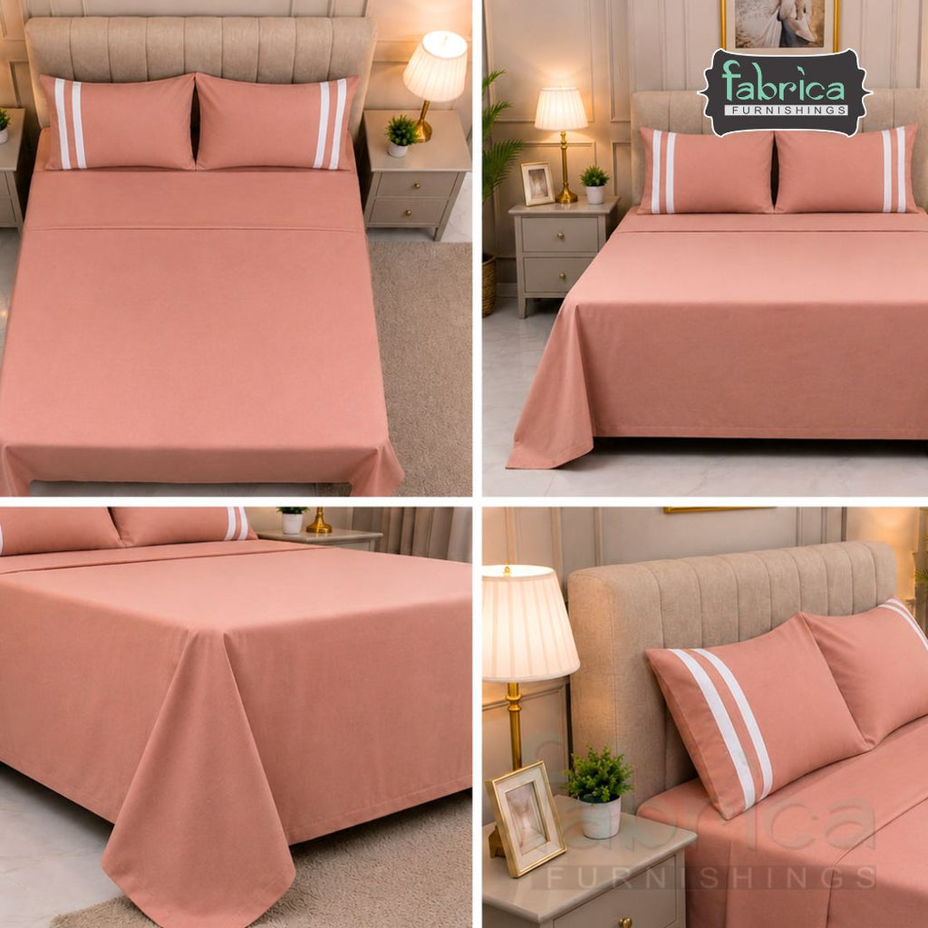 Premium Solid Muted Terracotta King Size Cotton Bedsheet with 2 Pillow Covers