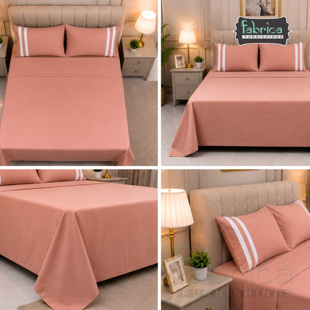 Premium Solid Muted Terracotta King Size Cotton Bedsheet with 2 Pillow Covers