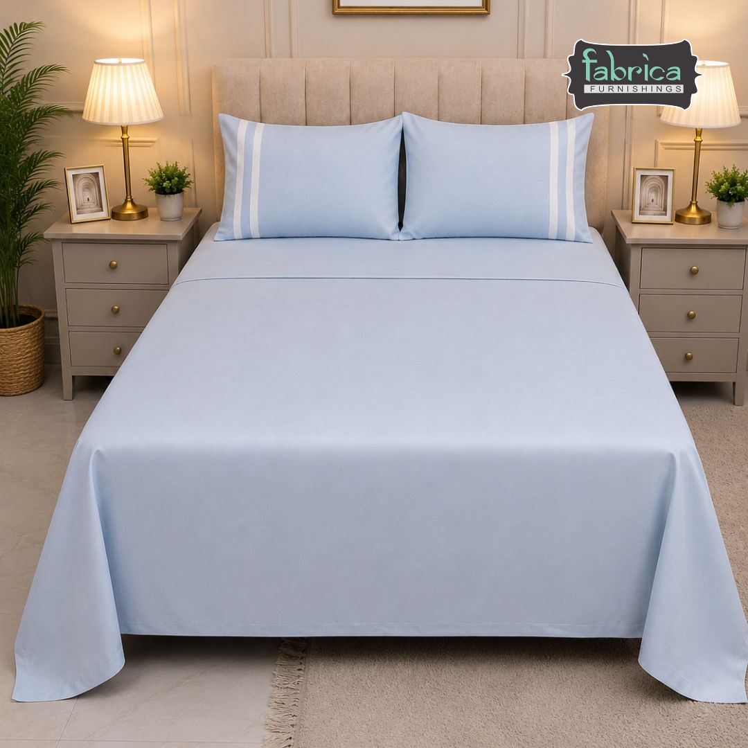 Serene Premium Solid Light Blue King Size Cotton Bedsheet with 2 Pillow Covers