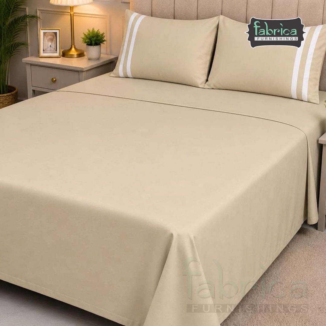 Serene Premium Solid Beige King Size Cotton Bedsheet with 2 Pillow Covers
