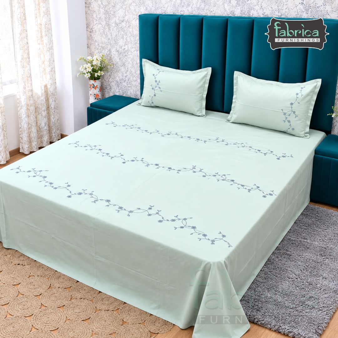 Floral Bloom Embroidered King Size Pure Cotton Bedsheet Set