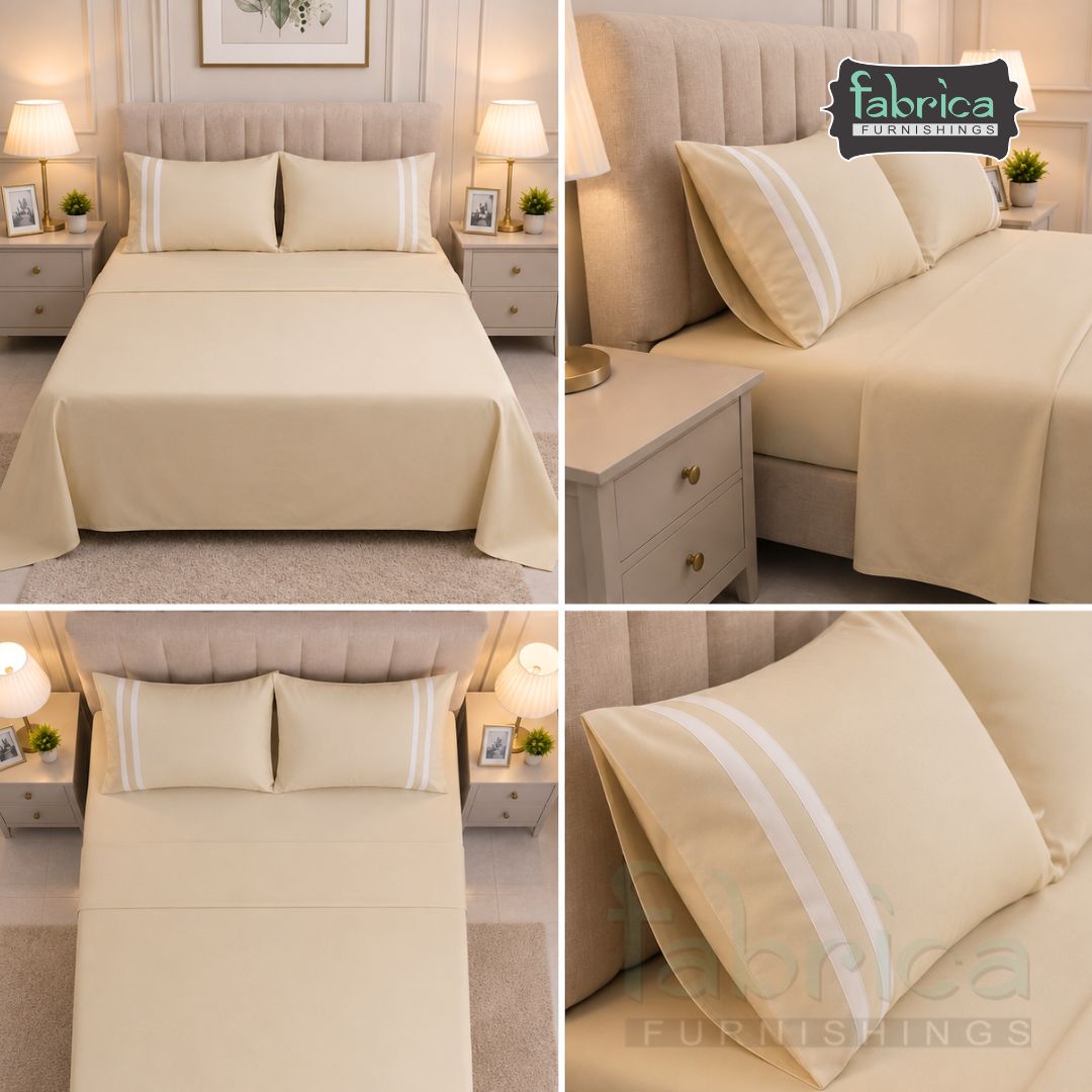 Serene Premium Solid Beige King Size Cotton Bedsheet with 2 Pillow Covers