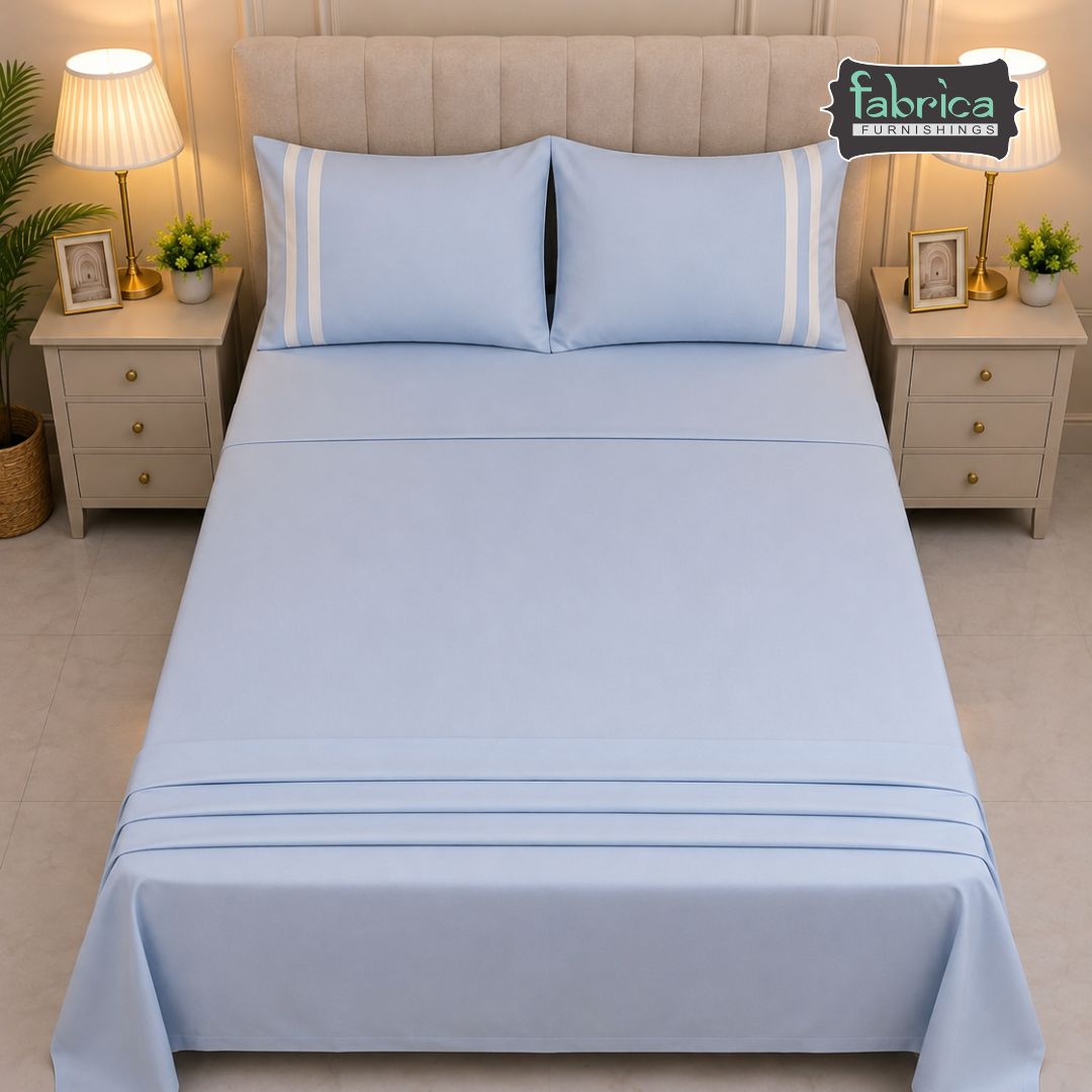 Serene Premium Solid Light Blue King Size Cotton Bedsheet with 2 Pillow Covers
