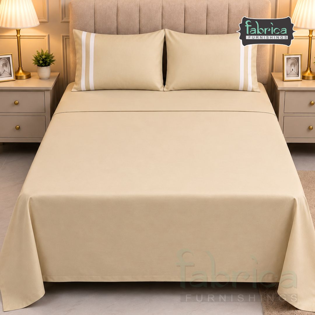Serene Premium Solid Beige King Size Cotton Bedsheet with 2 Pillow Covers