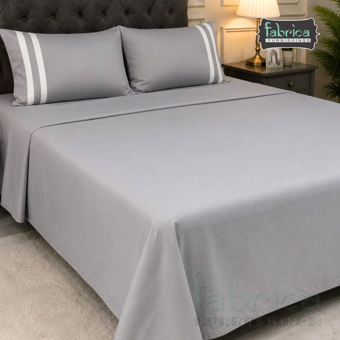 Serene Premium Solid Gray King Size Cotton Bedsheet with 2 Pillow Covers